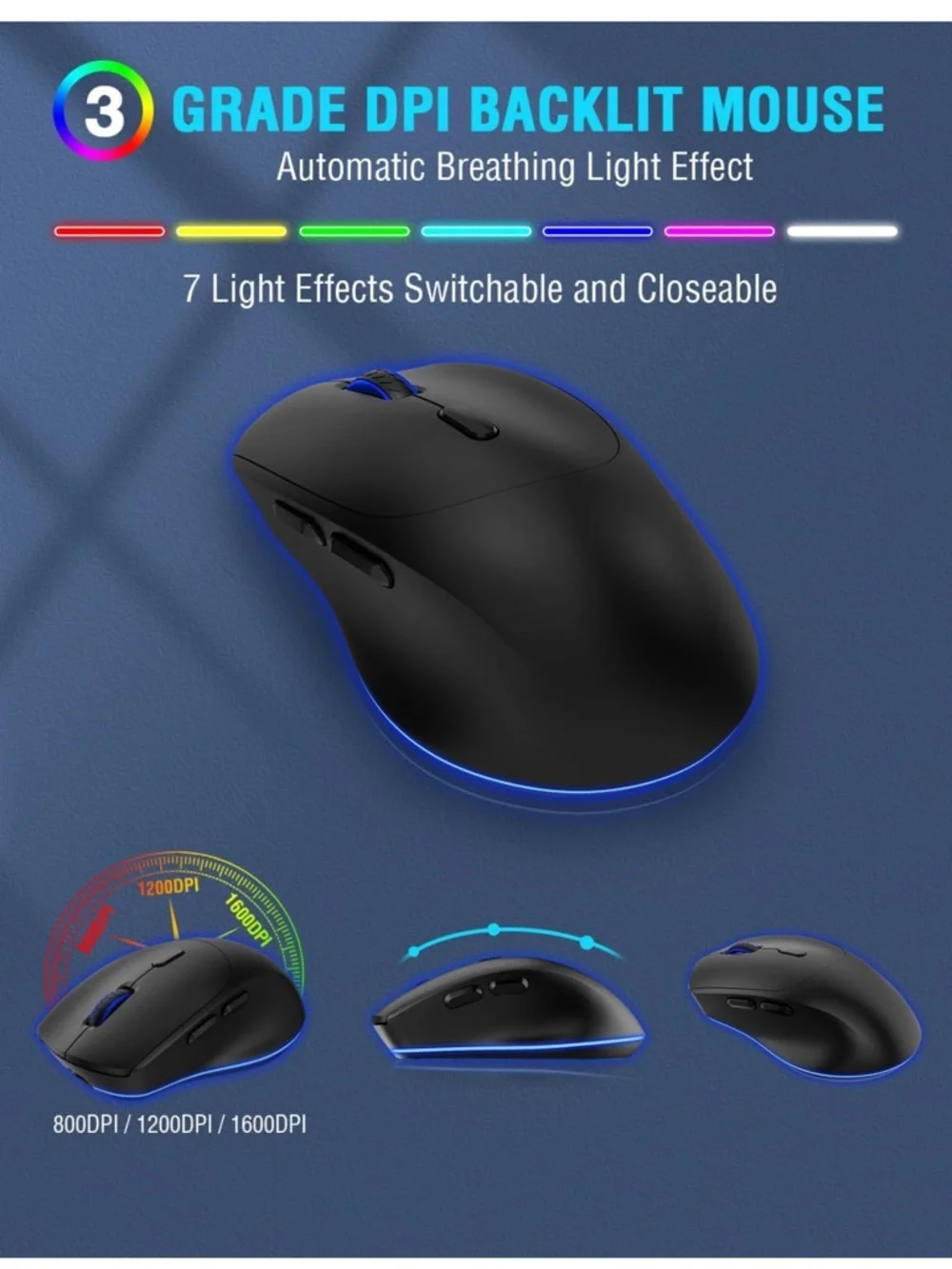 Wireless Keyboard and Mouse combo 7 backlit effect wrist rest sleep mode